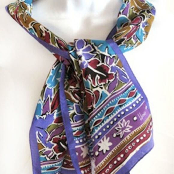 VTG HONEY JEWEL TONE ABSTRACT SILK SCARF 10" X 50" - Picture 5 of 8